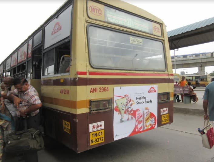 Non AC Bus - Chennai - Full Bus - Exterior  Advertising - Back Panel and Passenger Glass View Panel