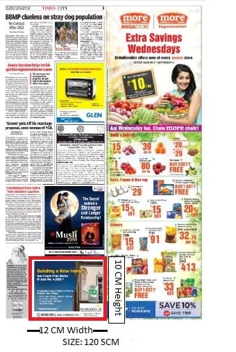 Times Of India, Mumbai, English Newspaper- Custom Size Advertising- Option 2