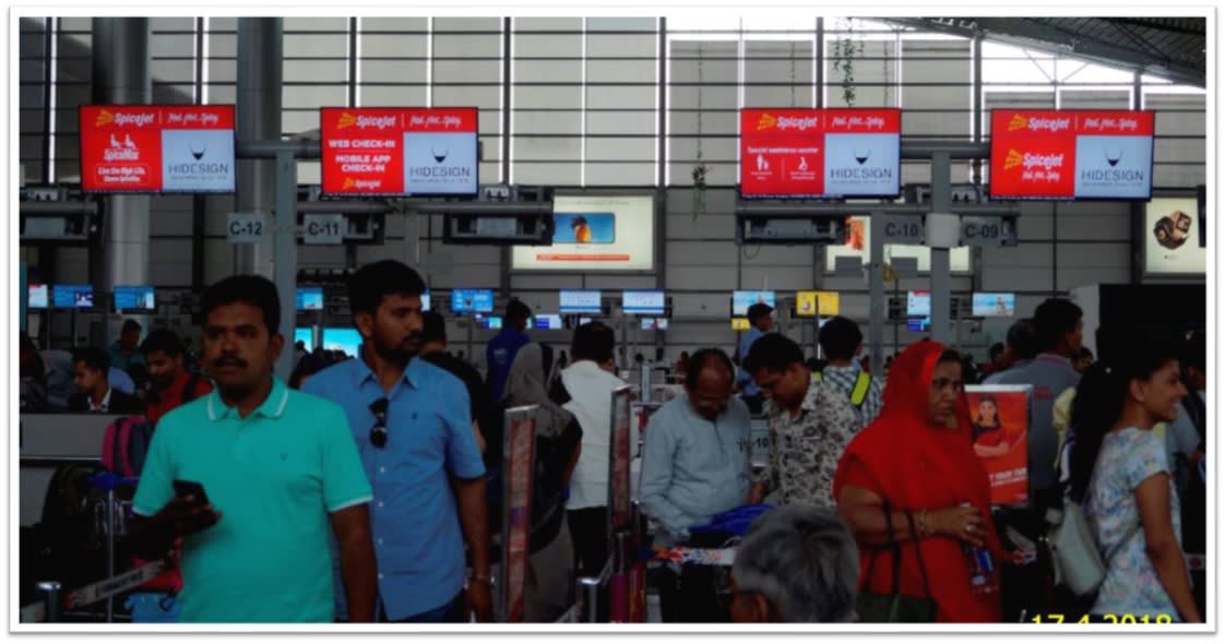 Hyderabad Airport-Digital Screen Package Advertising-Flight Information Display Screens - Split Screen - 42 Inches - Check In Hall Area, Domestic & International Departure Gates & Arrival Area