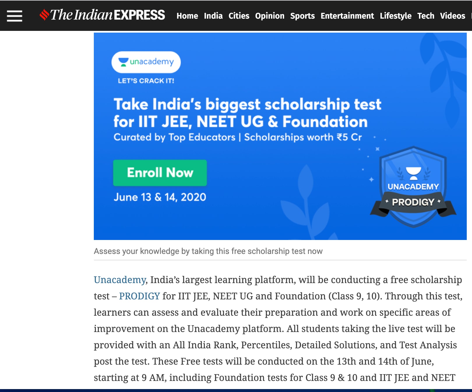 The Indian Express - Article Advertising Option 1