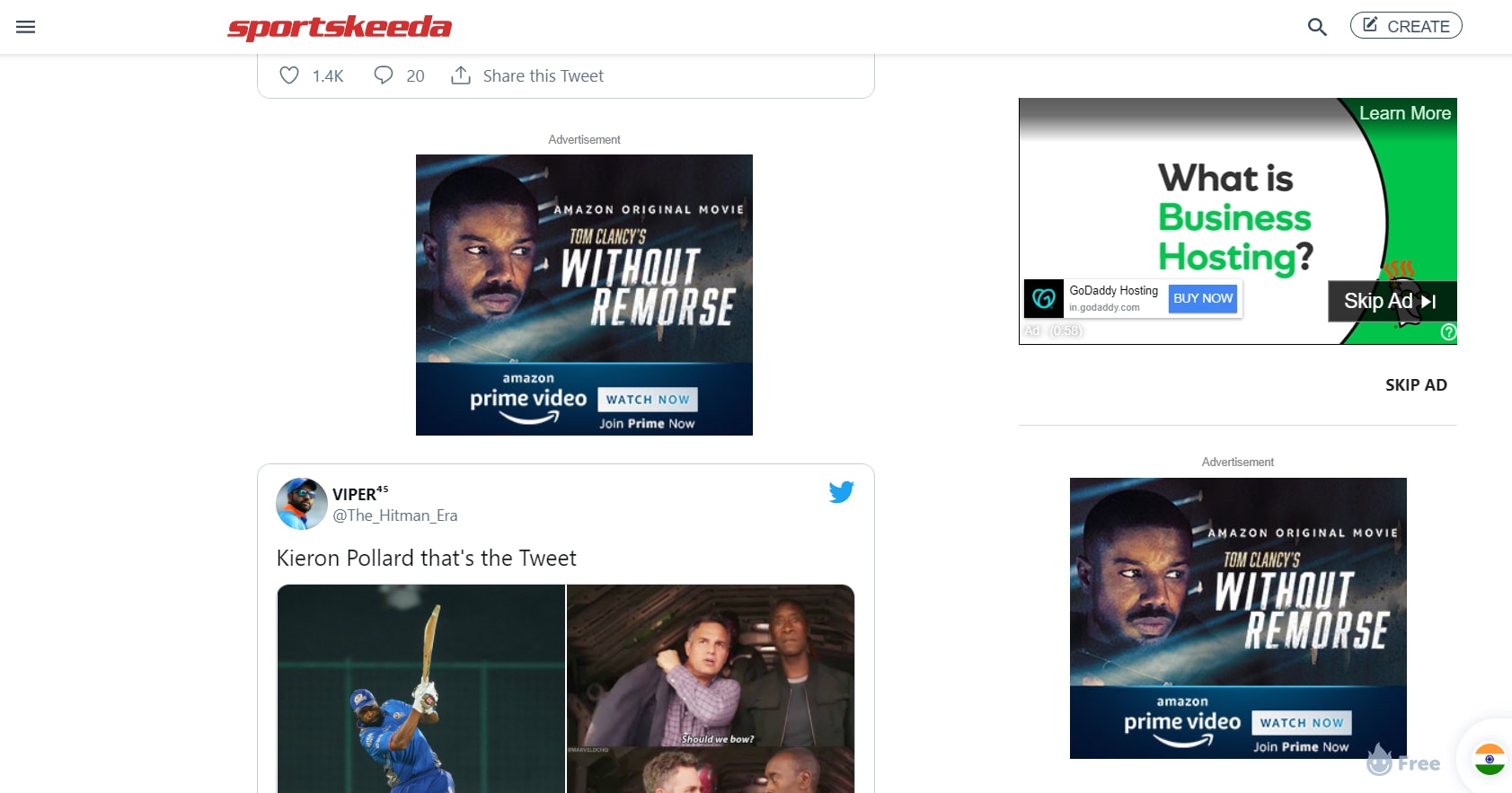 Sportskeeda Roadblock with High SOV Advertising