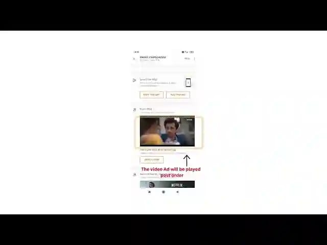 Video ad post order on swiggy