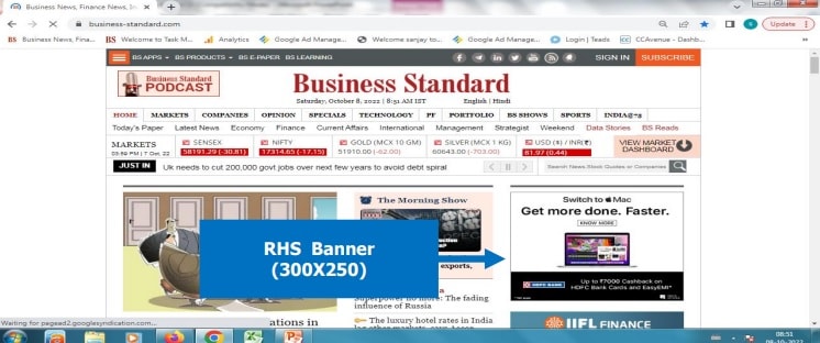Business Standard - Banner Advertising
